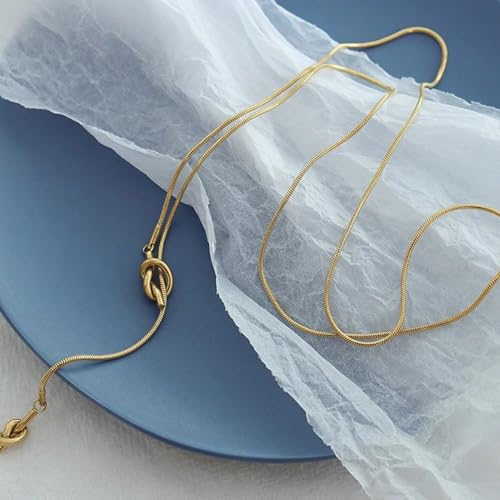 925 Sterling Silver Lariat Necklace, Long Tassel Necklace For Women, 14K Yellow Gold Necklaces Irregular Cross Knotted Shaped, Snake Collarbone Chain Jewelry For Girlfriend, Boho Necklace - color: Silver