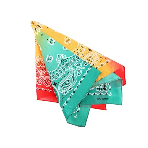 Motique Accessories 22 Inch Cotton Paisley Bandana - color: Ombre Red Yellow Green