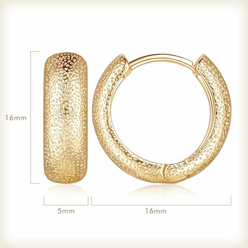 SPACMAG 14K Gold Hoop Earrings, Dot-Textured, 16mm x 5mm, Women's Hoop Earrings, 2 Count