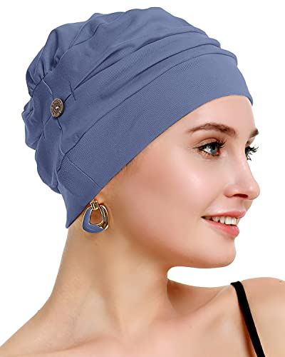 osvyo Cotton Chemo Turbans for Women Cancer Hairloss hat - Cotton Lightweight Headwear Sealed Packaging - color: Cotton Blue Grey