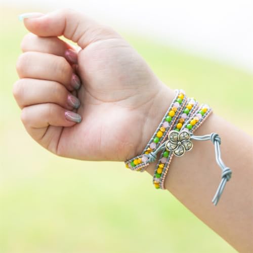 YGLINE Natural Stone Beaded Healing Wax String 5 Wraps Bracelets - color: pink