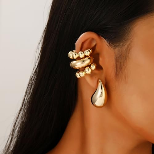Ear Cuff Earrings for Women Chunky Ear Cuff Colourful Non Pierced Ear Cuff Non Piercing Clip On Cartilage Wrap Cuff Earrings Jewelry Gifts - color: Gold D