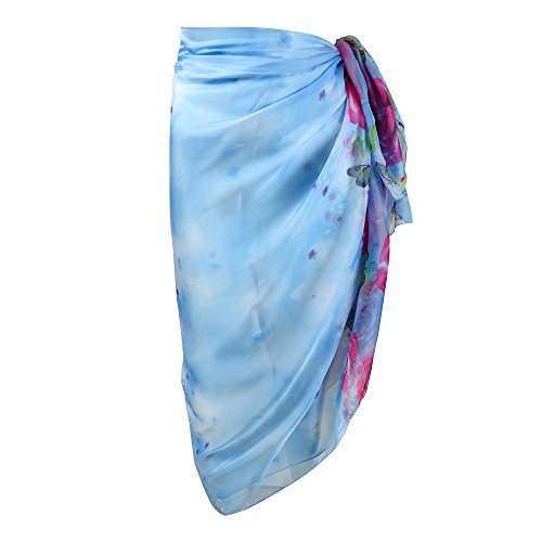 Womens Sexy Bohemian Floral Beach Cover Up Sarong Wrap Swimsuit Beachwear - color: Blue
