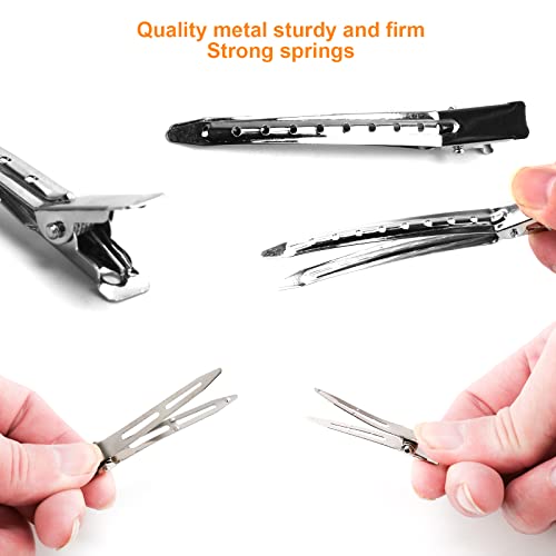 65Pcs Duck Billed Hair Clips for Styling Sectioning, Metal Silver Alligator Hair Clips for Women, 3 Sizes Long Hair Clip for Roller, Pin Curl Loc Clips for Retwist, Salon, Barber, Bows DIY