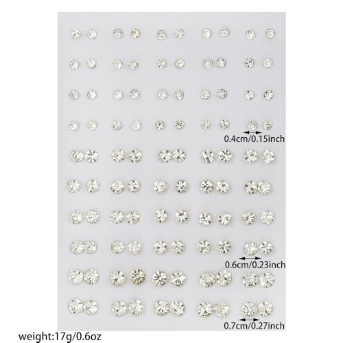 Multi-Color Stud Earrings Set for Women- Several Sizes Colors Rhinestone Faux Pearl Earrings, Daily Wear/Party Jewelry, Hypoallergenic Posts - style: 50 pairs rhinestone