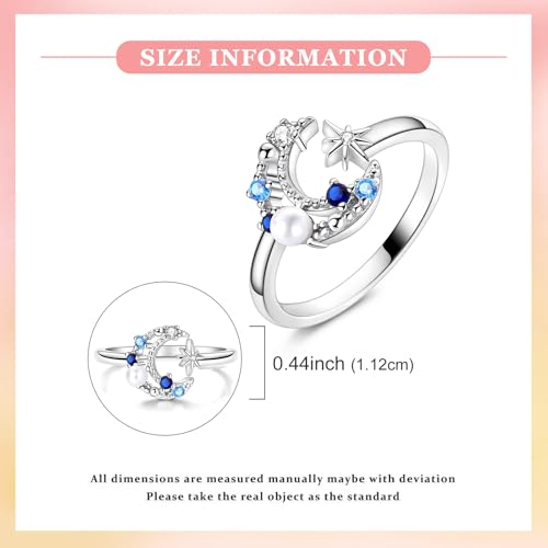 PARCOM Adjustable Women Stackable Ring, 925 Sterling Silver Open Rings - Trendy Eternity Cubic Zirconia Stackable Band Engagement Promise Ring for Her, Hypoallergenic Non Tarnish Nature Bird Floral Thumb Rings - color: Starry Night Pearl