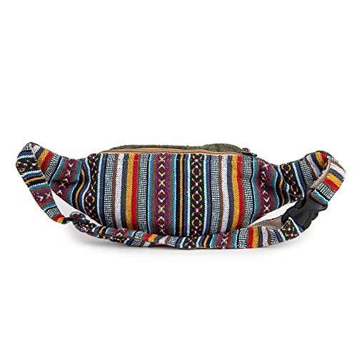 Freakmandu Eco-Friendly Green Boho Hippie Style Hemp Fanny Pack Cross Body Hip Waist Bag for Hiking Running Jogging (Safari) - color: Safari
