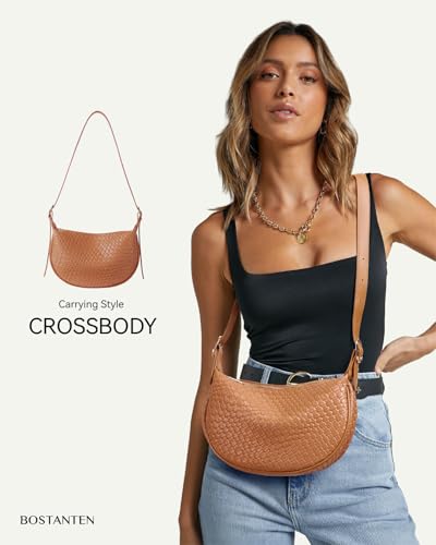 BOSTANTEN Purses for Women Crescent Crossbody Bag Vegan Leather Shoulder Hobo Handbag Adjustable Strap - color: Small Brown