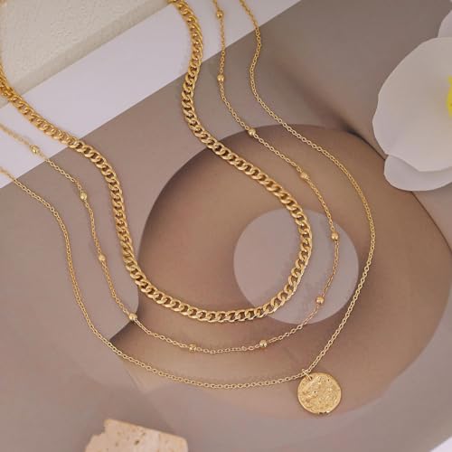 XIXINI Layered Necklaces for Women, Dainty Gold Necklace Stack 14k Gold Plated Layering Beads Choker Pendant Necklace Set Simple Statement Gold Necklaces for Women Trendy Fashion Gold Jewelry Sets - color: set1-Gold
