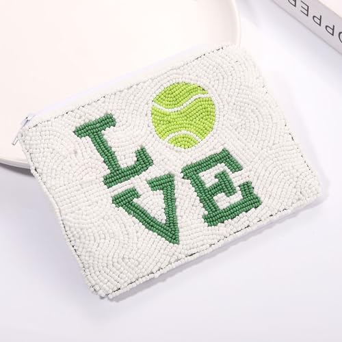 Beaded Coin Purse Jellyfish Tennis Seed Beaded Small Zipper Pouch Wallet Game Day Sports Birthday Gift (tennis beaded coin purse) - style: Tennis Beaded Coin Purse