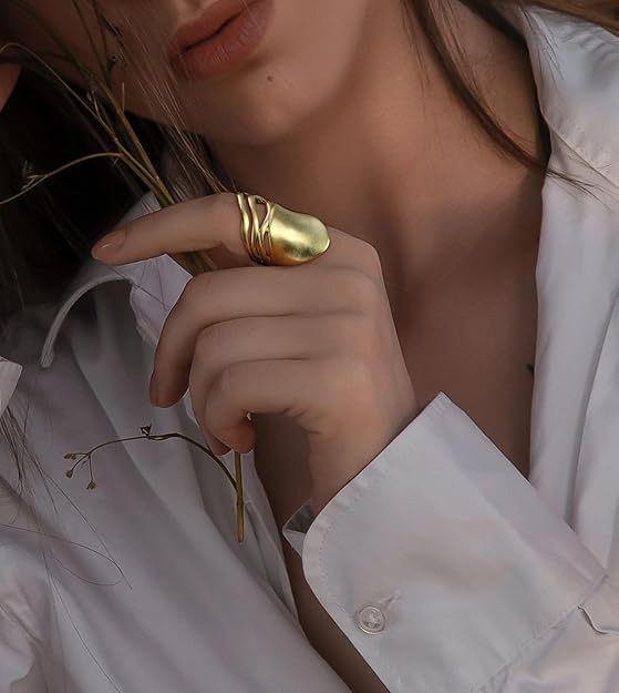 Chunky Rings for Women Gold and Silver Statement Rings Mask Dome Gold Plated Fashion Band Ring Cocktail Costume Jewelry Gift - style: Mask Gold