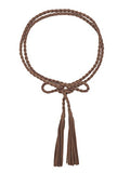 TeeYee Women Girls Braided Waist Tie Belt/Rope with Tassel Wrap Cloth Belts for Dress Pants - color: Tan, size: 63inch