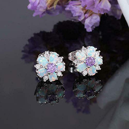 CiNily Flower Earrings,Opal Stud Earrings Sterling Silver or White Gold/Rose Gold Plated Ladies Flower Stud Earrings Cute Unique Earrings for Girls - color: purple