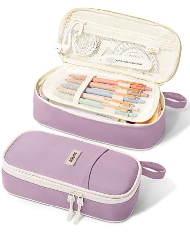 SUNEE Cute Pencil Case, Aesthetic Pen Pouch, Colored Large Pencil Bag with Zipper, Kawaii Stationery Storage and Organizer, School Supplies for Teen and Adult Girls, Purple - color: Purple