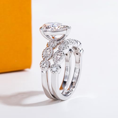 Oval/Pear/Cushion Cut Moissanite Wedding Ring Set D Color VVS1 Clarity 925 Sterling Silver Engagement Promise Anniversary Rings Bridal Sets for Women with Certificate - style: 3.46cttw Pear Cut
