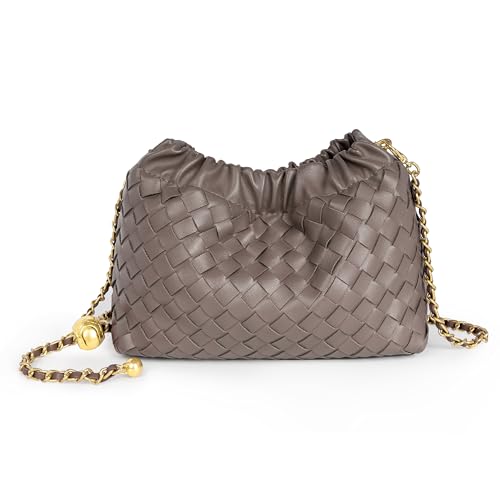 Joryin Woven Women's Crossbody Bag & Evening Purse, Trendy Dumpling Clutch & Hobo Cloud Shoulder Bag Trendy Dumpling Clutch - color: Woven Leather-taupe