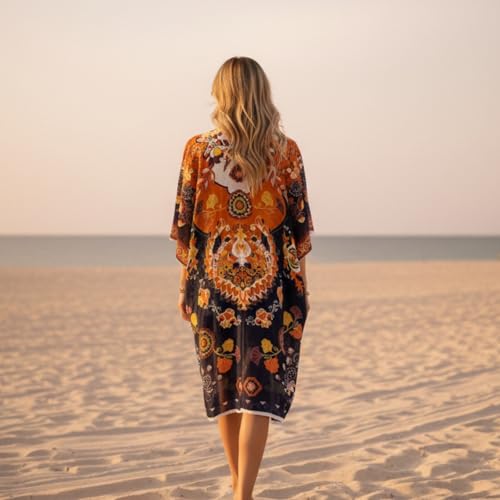 Kimonos for Women Casual Swimsuit Coverup Lightweight Boho Kimono Cardigans for Summer - color: Rz-autumn Noir