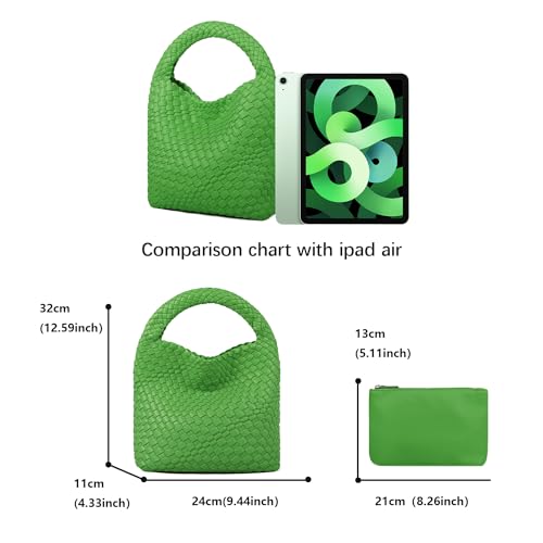 Woven Purses Bag for Women, Vegan Leather Handwoven Bags with Mini Handmade Purse - color: Grass Green