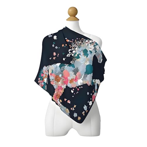 Premium Floral Scarf for Women 35x35 Square Silk Feel-Lightweight Scarves Headscarf Bandanas Wrapping Handbag - color: Floral Stallion (Navy)