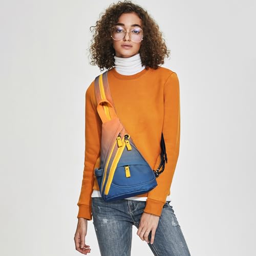 KL928 Sling Bag - Small Crossbody Backpack Shoulder Casual Daypack Rucksack for Men Women - color: 6881mr-orange+darkblue