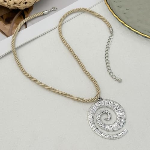Spiral Necklace Swirl Necklace Statement Surfer Boho Beach Jewelry for Women Coastal Inspired Pendant - color: Silver
