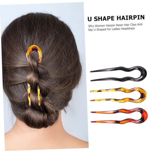 Healeved 6pcs Leopard Print U-shaped Hair Forks Hairpins for Women, Resin Double-prong Hair Clips Set for Wedding Updos and Daily Styling
