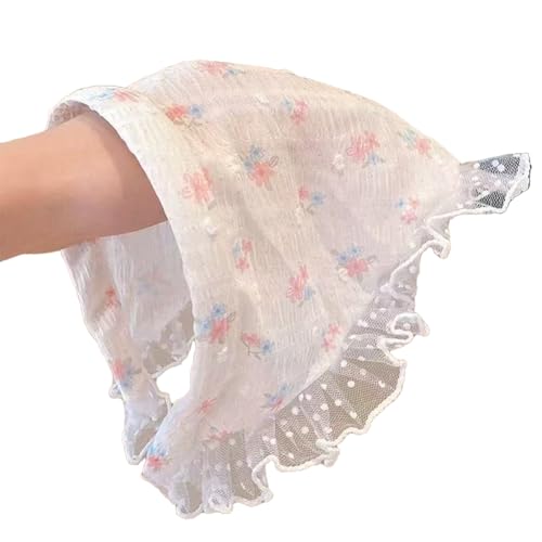 Women's Lace Bandana Headband, Vintage Gingham Triangle Scarf with Bow, French Retro Style for Boho Chic & Casual Outfits (23-Small pink floral, One Size) - color: 23-Small pink floral