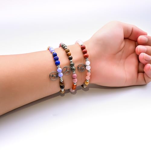 Zodiac Natural Stone Bracelet – Handmade Crystal Healing Bracelet with Zodiac Charm – Adjustable Beaded Jewelry Gift for Women Men Girls - color: Leo