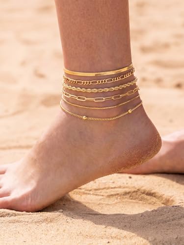 14K Gold/Silver Plated Ankle Bracelets for Women Anklet Set Waterproof Tarnish Resistant Adjustable Dainty Layered Lightweight Hypoallergenic Vacation Beach Pool Party Summer Jewelry Gift - style: Style4