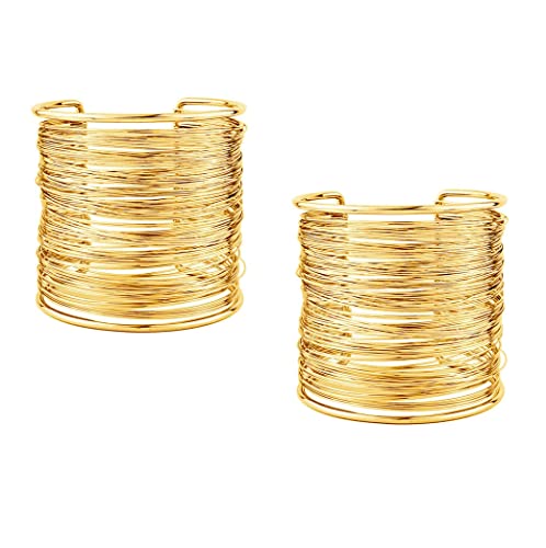 Pingyongchang 2 Pcs Cuff Bangle Bracelet for Women Open Wide Wire Bracelets Set Gold Wrist Cuff Wrap Bracelet Adjustable Classic Bohemia Birthday Gift - color: A