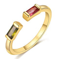 TOBENY Gold Birthstone Rings for Women 14K Gold Plated Adjustable Rings Non Tarnish Gold Stackable Rings Dainty Emerald Green Cubic Zirconia Ring for Mother Daughter Birthday Jewelry Gifts - color: Jul+Aug