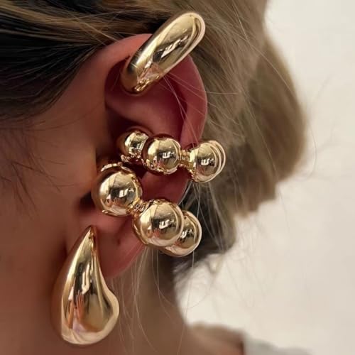 Ear Cuff Earrings for Women Chunky Ear Cuff Colourful Non Pierced Ear Cuff Non Piercing Clip On Cartilage Wrap Cuff Earrings Jewelry Gifts - color: Gold D