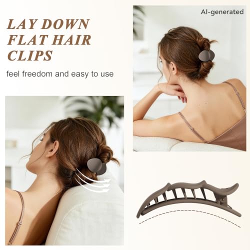 Medium Flat Hair Clips for Women, French Claw Clips Strong Hold for Thick & Thin Hair, Duckbill Hair Clips Non Slip for Driving Yoga - Beige, Light Brown, Dark Brown, Black, 4pcs - color: Beige, Light Brown, Dark Brown, Black