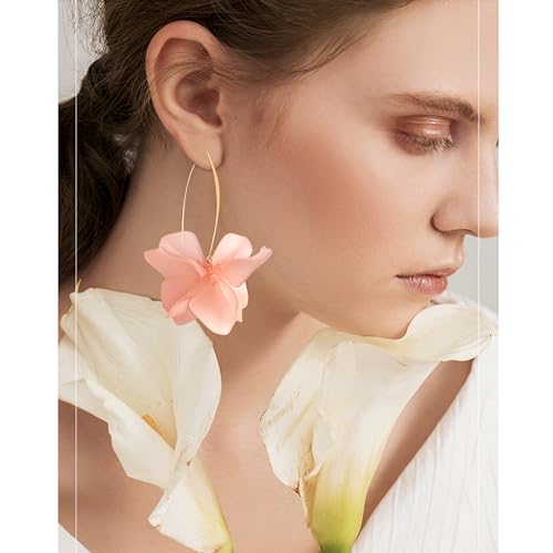 Exaggerated Bohemian Resin Rose Flower Petal Dangle Drop Earrings Long Acrylic Tiered Floral Tassel Earring for Women - color: Light Pink