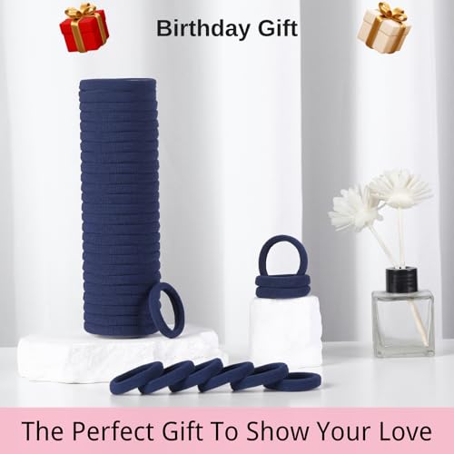 LuSeren 120 Pcs Navy Hair Ties for Women, No Damage Soft Seamless Nylon Hair Elastics for Thick Hair, Ponytail Holders, Solid Navy Hair Accessories - color: Navy blue