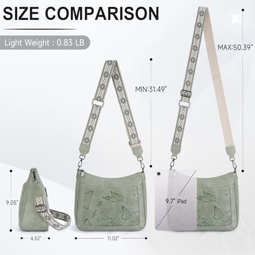 KITEVIUN Crossbody Bags for Women Trendy, Vegan Leather Medium Butterfly Hobo Purse, Women's Shoulder Handbags - color: 04-green