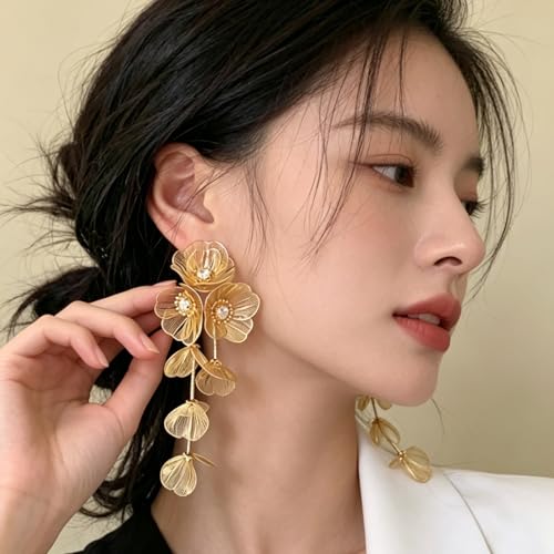 Gold Flower Earrings for Women Boho Orchid Earrings Floral Hoop Petal Earring Prom Wedding Jewelry - style: C:GOLD STYLE 2