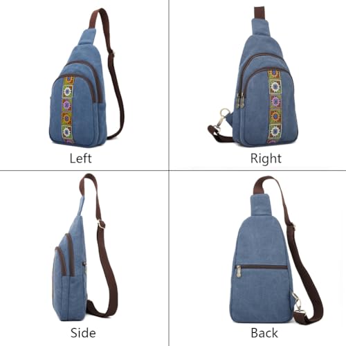 SILKAREA Canvas Sling Bag for Wome Crossbody Purse Small Sling Backpack Purse Travel Hiking Chest Bag Daypack - color: Navy Blue