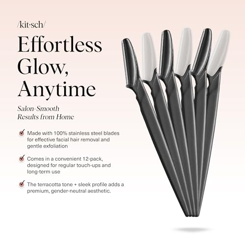Kitsch Dermaplane Razor for Women Face – Face Razors for Women & Men, Eye Brow Razors & Face Shaver – Exfoliating Facial Razor & Dermaplaner as Skin Care Tool for Smoother Skin - Black, 6 pcs - color: Black, size: 6 Count (Pack of 1)