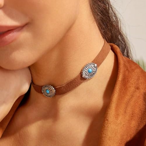Boho Outfits for Women Boho Necklaces Country Concert Outfits Nashville Western Jewelry Choker Necklaces Long Leather Necklace Western Dress Jewelry Country Cowgirl Accessories Gifts - color: K7-Brown
