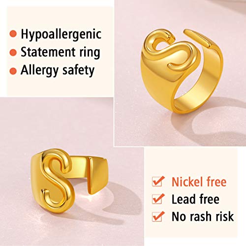 FindChic Customizable Initial Ring Statement 18K Gold Plated Fashion Cuff Rings for Women Alphabet Letter A to Z Resizable Knuckle Ring (with Gift Box) - color: N