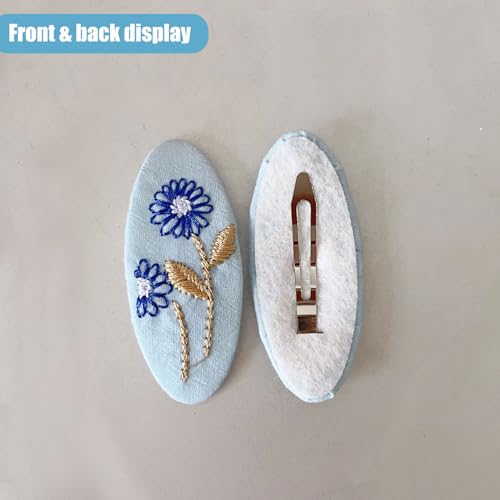 Set Of 2 Delicate Hand Embroidered Hair Clip Vintage Flower Zouju For Daughters Teens Women Girlfriends Wives Unique Hair Accessories (Azure Hair Clip) - color: Azure Hair Clip