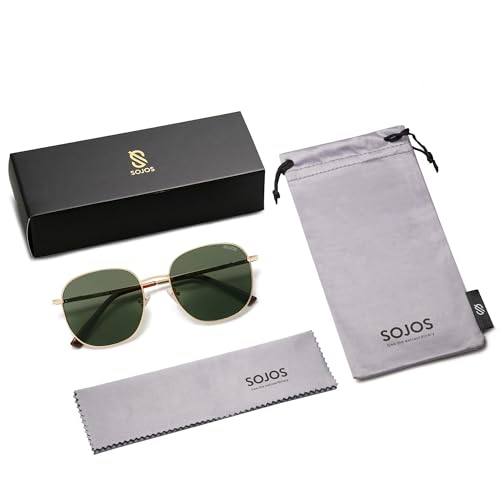 SOJOS Classic Trendy Square Sunglasses for Women Men Cute Big Frame Gold Shades SJ1137 - color: Gold/Dark Green