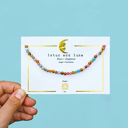 Lotus and Luna 7 Chakra Necklace for Women - Healing Crystal Necklace with Genuine Stones (Master Healer) to Bring Balance and Healing to Mind and Body - Handmade Jewelry Gift - style: Peace + Happiness