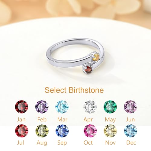 Custom4U Personalized 1-4 Birthstone Rings for Women Promise Rings for Her Sterling Silver Mothers Ring Customized Cubic Zirconia Stones Wedding/Valentine's Day/Mother's Day Jewelry Gift for Mom Wife - color: B-2 Names-Silver