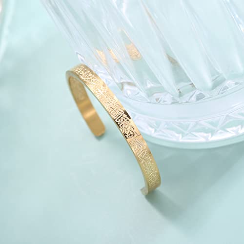 Qitian Islamic Jewelry Gifts for Women Allah Gold Bangles Bracelets Ayatul Kursi Arabic Cuff Bracelet for Women Men Islam Eid Ramadan New Year Gifts - color: T-Gold--toddlers