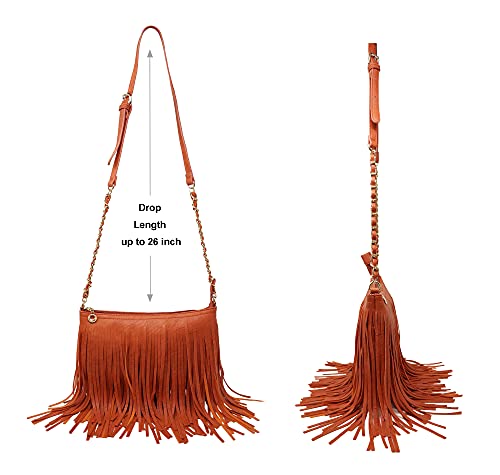 Solene Fringe Crossbody Shoulder Bag with Strap, Tassel Messenger bag, Country Style Western Fringe Purse for Women - color: Orange