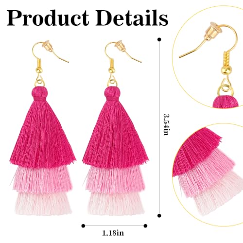 Earrings for Women Dangling, Layered Tassel Earrings Fringe Earrings Bohemian Studs Drop Earrings - color: Light Pink