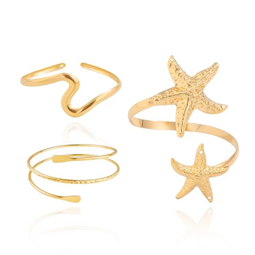 Frodete Arm Cuff Bracelet for Women Gold Upper Arm Jewelry Bangle Cuff Bracelets Starfish Shell Beach Jewelry Trendy Stuff Gifts - color: C3:arm cuff