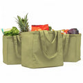 VeraMia Canvas Grocery Bag 3pc XL Set with Real Pockets, Long Shoulder Strap and Short Handle. Heavy Duty, Foldable, Washable - color: Avocado